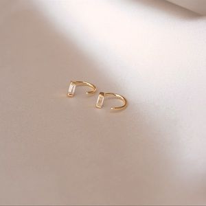 Tiny Baguette Gold Hoops by CaitlynMinimalist ❤️